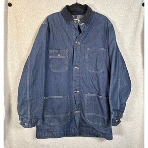 Vintage Sears Work Leisure Chore Jacket Coat Denim Dark Wash Size Large USA
